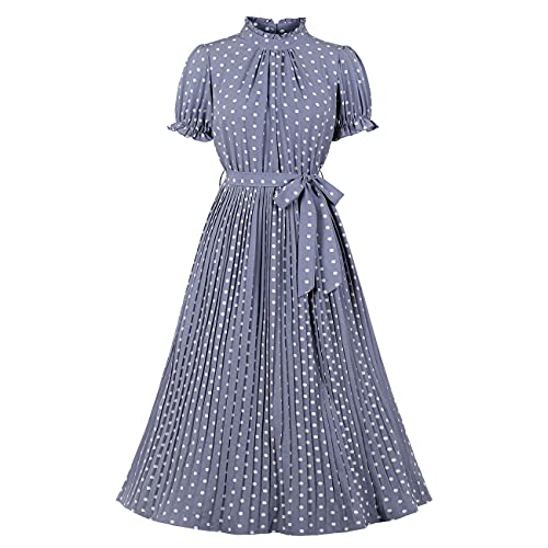 Wellwits Damen Polka Dots Plissee Midi Vintage Cocktail Formal Kleid, grau/blau, L von Wellwits