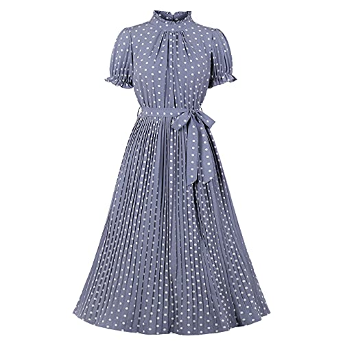 Wellwits Damen Polka Dots Plissee Midi Vintage Cocktail Formal Kleid, grau/blau, X-Large von Wellwits