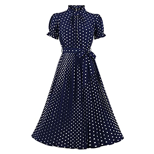 Wellwits Damen Polka Dots Plissee Midi Vintage Cocktail Formal Kleid, navy, L von Wellwits