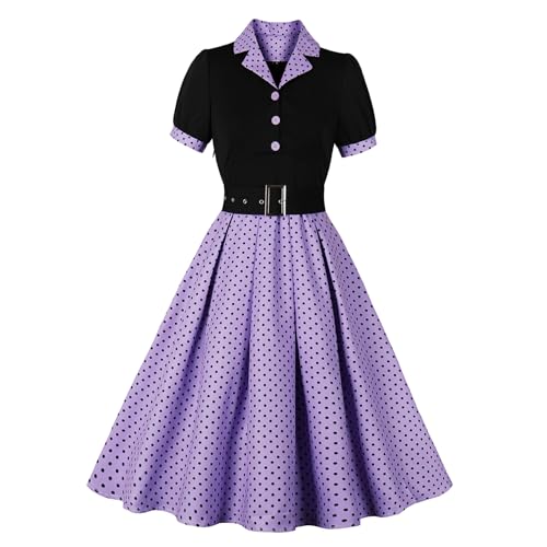 Wellwits Damen Polka Dots Polka Punkte Cocktail Formal 50er Vintage Blazer Kleid Lila 2XL von Wellwits