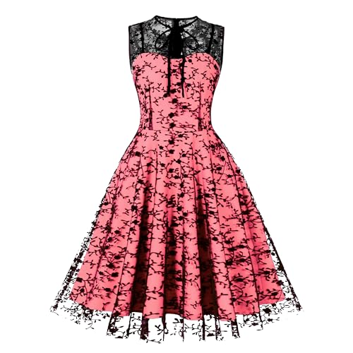 Wellwits Damen Schwarz Blumen Netz Illusion Halloween Rolle Fancy Kostüm Gotik Vintage Kleid Rosa 2XL von Wellwits