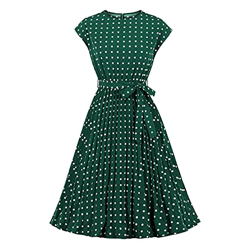 Wellwits Damen Swing Flowy 1940er 1950er Jahre Plissee Vintage Kleid, grün, XXL von Wellwits