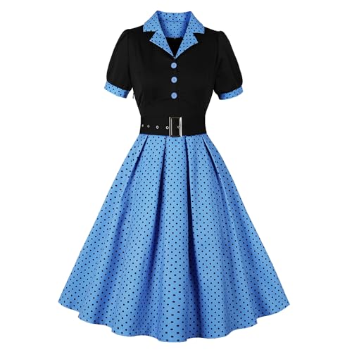 Wellwits Damen Übergröße Polka Punkte Arbeit 1950er Jahre Vintage Blazer Kleid Bleu 4XL von Wellwits