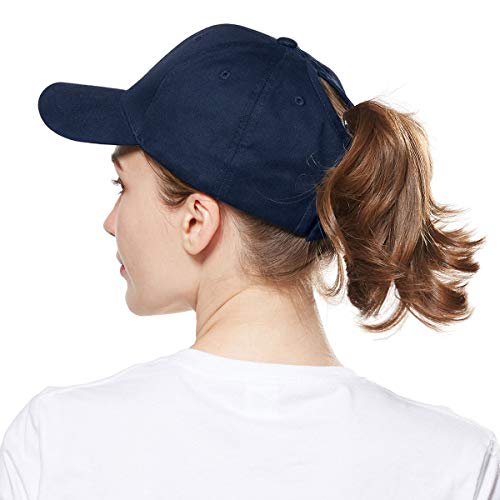 WELROG Dame Baseball Kappe Hip-Hop-Hut Verstellbar Baumwolle Pferdeschwanz (Navy blau) von WELROG