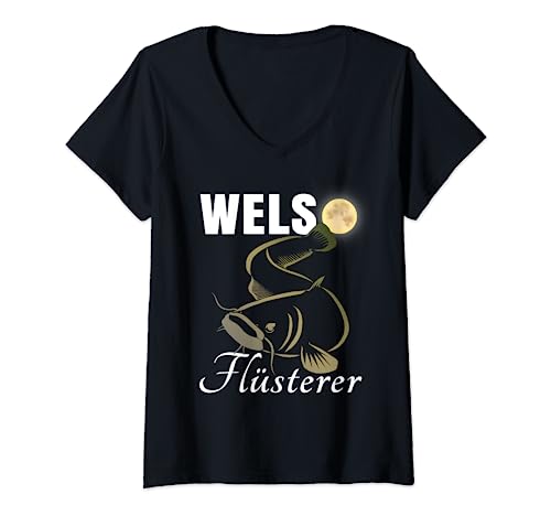 Damen Welsfischen Waller Zubehör und Wels Angeln T-Shirt mit V-Ausschnitt Damen Welsfischen Waller Zubehör und Wels Angeln T-Shirt mit V-Ausschnitt von Wels Geschenk und Angelspruch