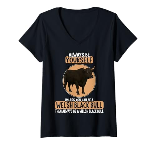 Damen Welsh Black Rinder Welsh Black Rind T-Shirt mit V-Ausschnitt Damen Welsh Black Rinder Welsh Black Rind T-Shirt mit V-Ausschnitt von Welsh Black Rinder Welsh Black Rind Tier Shop