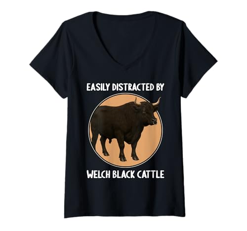 Damen Welsh Black Rinder Welsh Black Rind T-Shirt mit V-Ausschnitt Damen Welsh Black Rinder Welsh Black Rind T-Shirt mit V-Ausschnitt von Welsh Black Rinder Welsh Black Rind Tier Shop