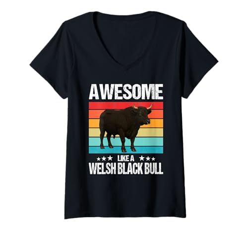 Damen Welsh Black Rinder Welsh Black Rind T-Shirt mit V-Ausschnitt Damen Welsh Black Rinder Welsh Black Rind T-Shirt mit V-Ausschnitt von Welsh Black Rinder Welsh Black Rind Tier Shop