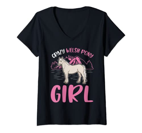 Damen Crazy Welsh Pony Girl Welsh Pony Mädchen T-Shirt mit V-Ausschnitt Damen Crazy Welsh Pony Girl Welsh Pony Mädchen T-Shirt mit V-Ausschnitt von Welsh Pferd Welsh-Pony Kleidung