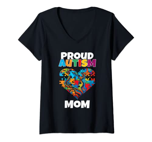 Damen Stolze Mama eines Autisten oder Autistin Welt Autismus Tag T-Shirt mit V-Ausschnitt von Welt Autismus Tag 2023