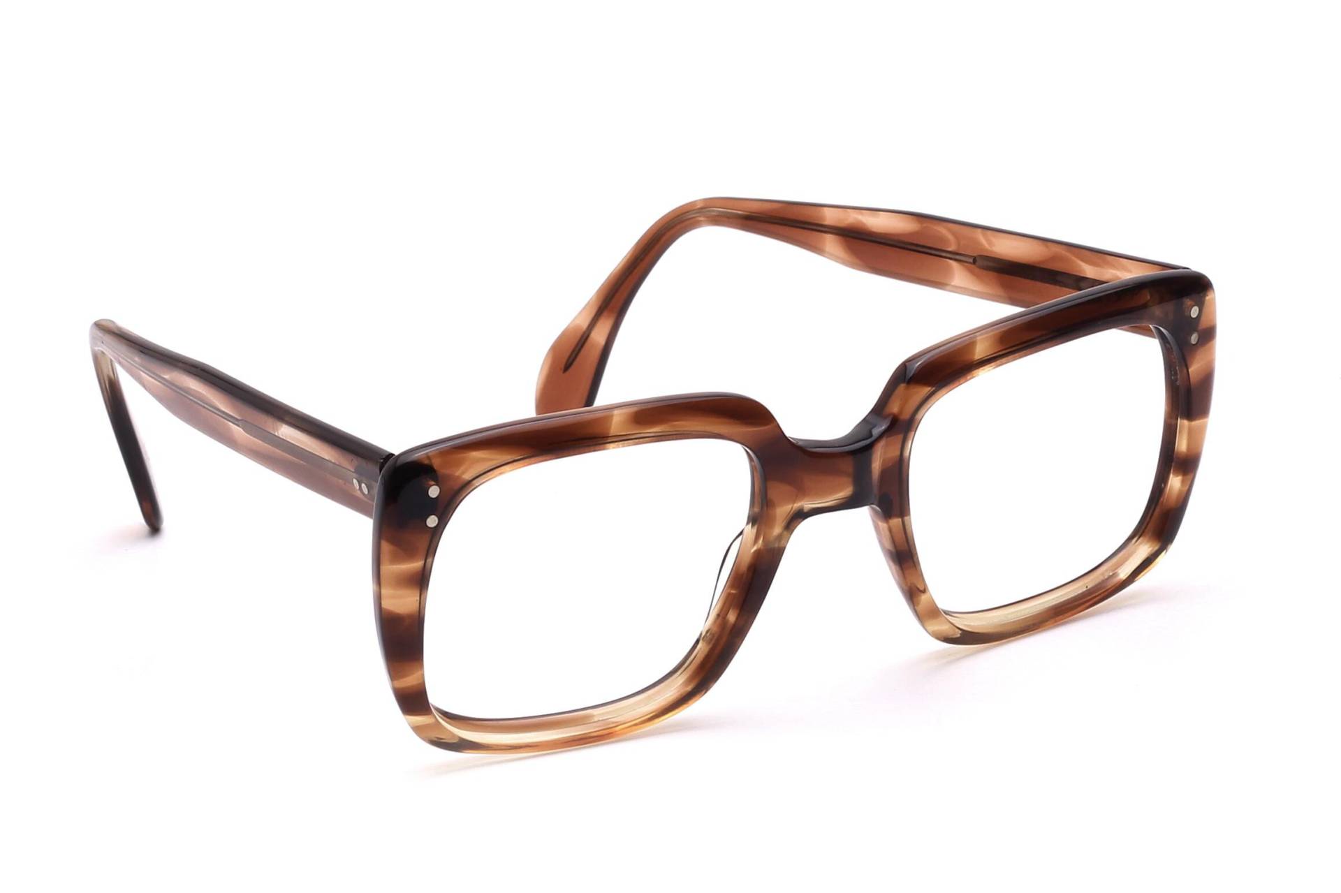 60Er Jahre Vintage Herren Brille Acetat Von Helmecke Mod. 603 Transluzent Braun Marmoriert 52-22mm Nos Einzelstück #01/25 von Weltderbrille