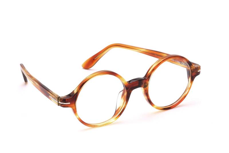 Brille Rund Fassung Damen Herren Unisex Mod. Spenky Schildpatt Farbe Hell 47 - 20 Mm Mit Silbernem Dekor Streifen Neu Made in Italy von Weltderbrille