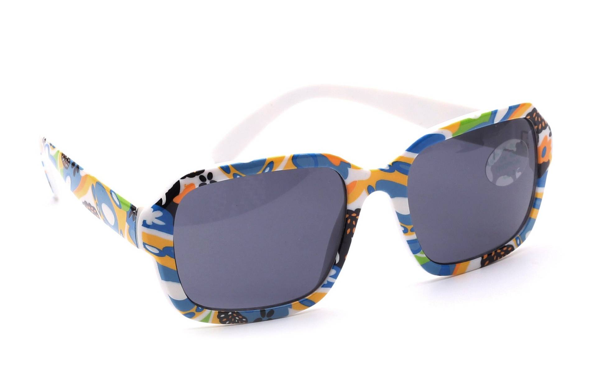 Große Sonnenbrille Kunststoff Weiß Mit Buntem Dekor Bedruckt Damen Mode Fashion Sommer Sonne Style Design Retro Stil Tropical 861 Nos von Weltderbrille