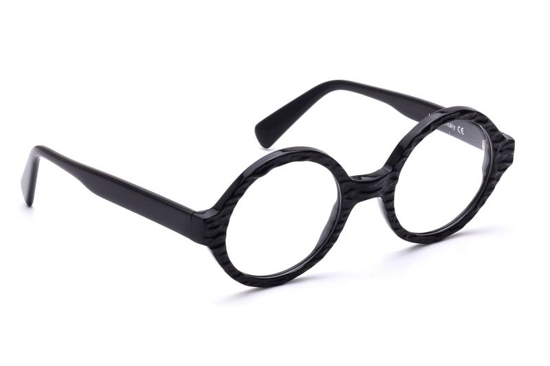 Runde Brille Fassung Schwarz Mod. Ale Kräftiges Acetat Mit Reliefartiger Oberfläche Herren Damen 48 - 22 Mm Modern Klassiker Zeitlos Stil von Weltderbrille
