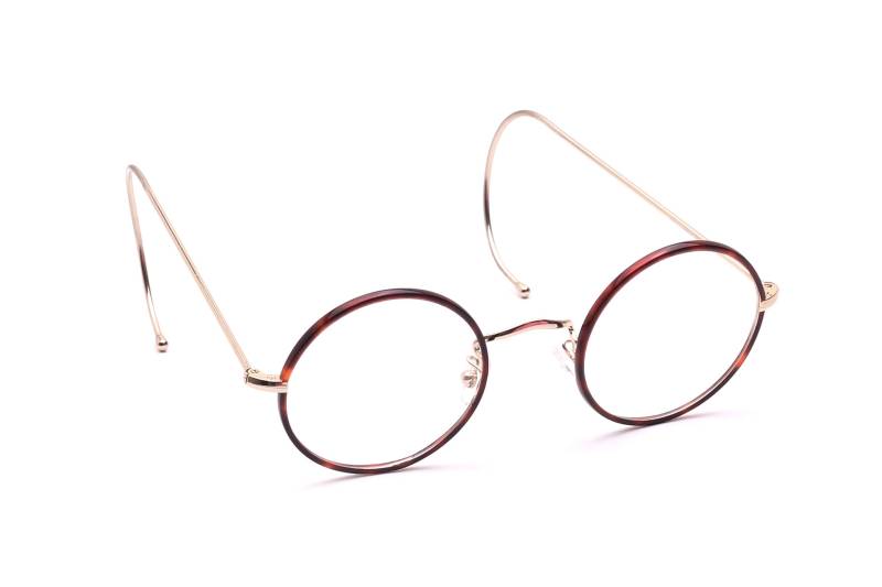 Runde Brille Metall Gold Braun Sportbügel 44mm Mit Pads Windsorrand Zellwand 30Er Jahre Vintage Stil John Lennon Modell Wie Savile Row von Weltderbrille