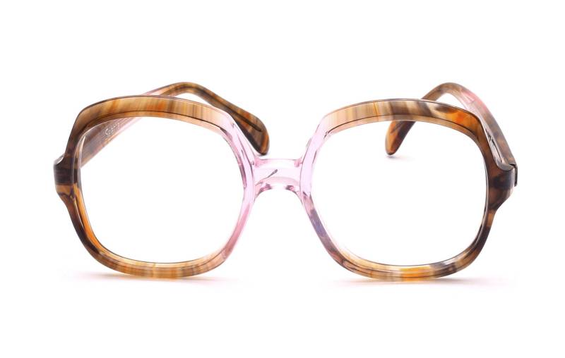 Vintage Brille Damen Selecta 80Er Jahre in 50-20 Mm Luzentes Braun Gelb Handmade France Oversize Modell Gloria Yellow Feather von Weltderbrille