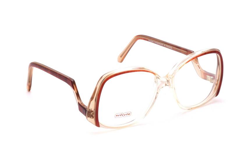 Vintage Brille Damen Selecta 80Er Jahre in 51-19mm Braun Kristall Handmade France Oversize Modell Iris Rust Fade Away von Weltderbrille