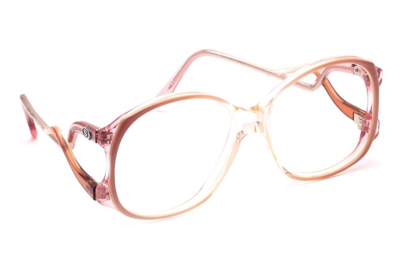 Vintage Brille Damen Selecta 80Er Jahre in 56-18 Mm Beige Kristall Handmade France Oversize Modell Disco Fade Away von Weltderbrille