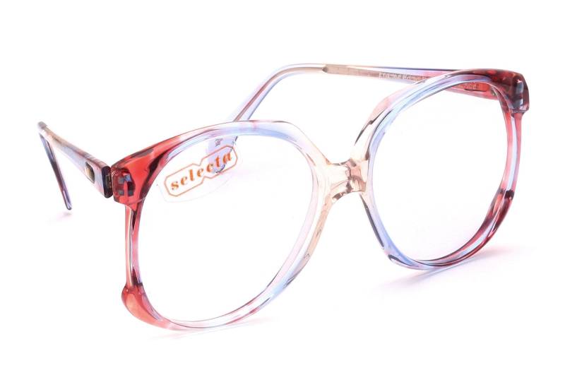 Vintage Brille Damen Selecta 80Er Jahre in 56-18 Mm Rot Blau Kristall Handmade France Oversize Modell Beverly Red Blue Haze von Weltderbrille