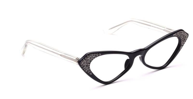 Vintage Cat Eye Brille Damen 50Er Jahre Original Schwarz Strass Kristall 44-18mm Diva Glasses Butterfly Selecta von Weltderbrille
