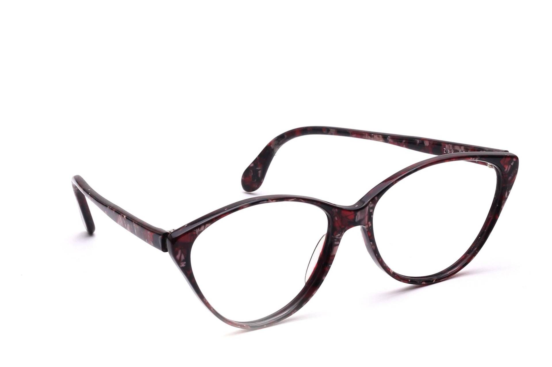 Vintage Cat Eye Damen Brille Fassung Zar Design Mod. 140 90Er Jahre Acetat Bunt 56-16 Schwarz Rot Oder Grün Lila Marmoriert #10/24 Nos von Weltderbrille