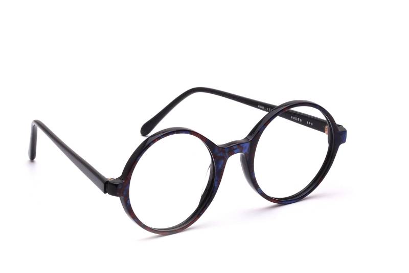 Vintage Retro Runde Damen Brille Fassung Von See You 90Er Jahre Acetat Bunt 56-16 Blau Rot Glanzeffekt #11/24-2 Nos von Weltderbrille