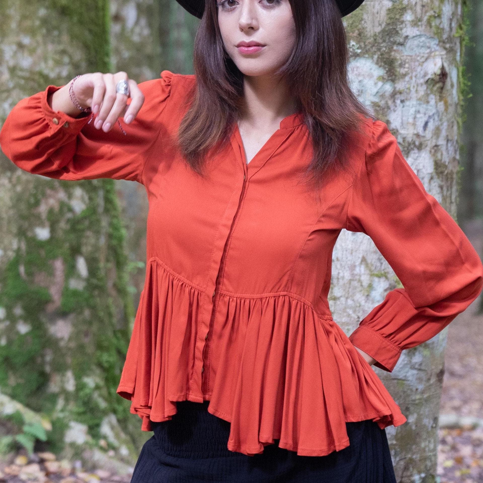 Boho Peplum Blouse With Long Sleeves, Ruffle Hidden Button Placket, Formal Business Casual For Women, Top von WeltentaenzerBerlin