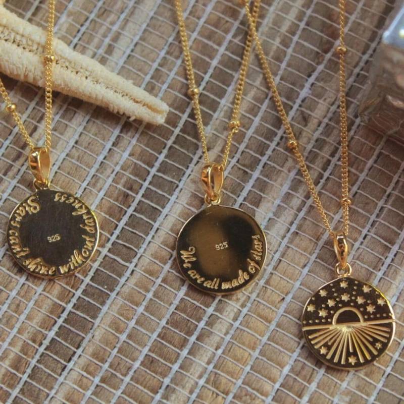 Delicate Coin Necklace Starry Sky With Meaningful Message Engraved At The Back - Valentines Gift For Her Handmade in Bali Love Jewelry von WeltentaenzerBerlin