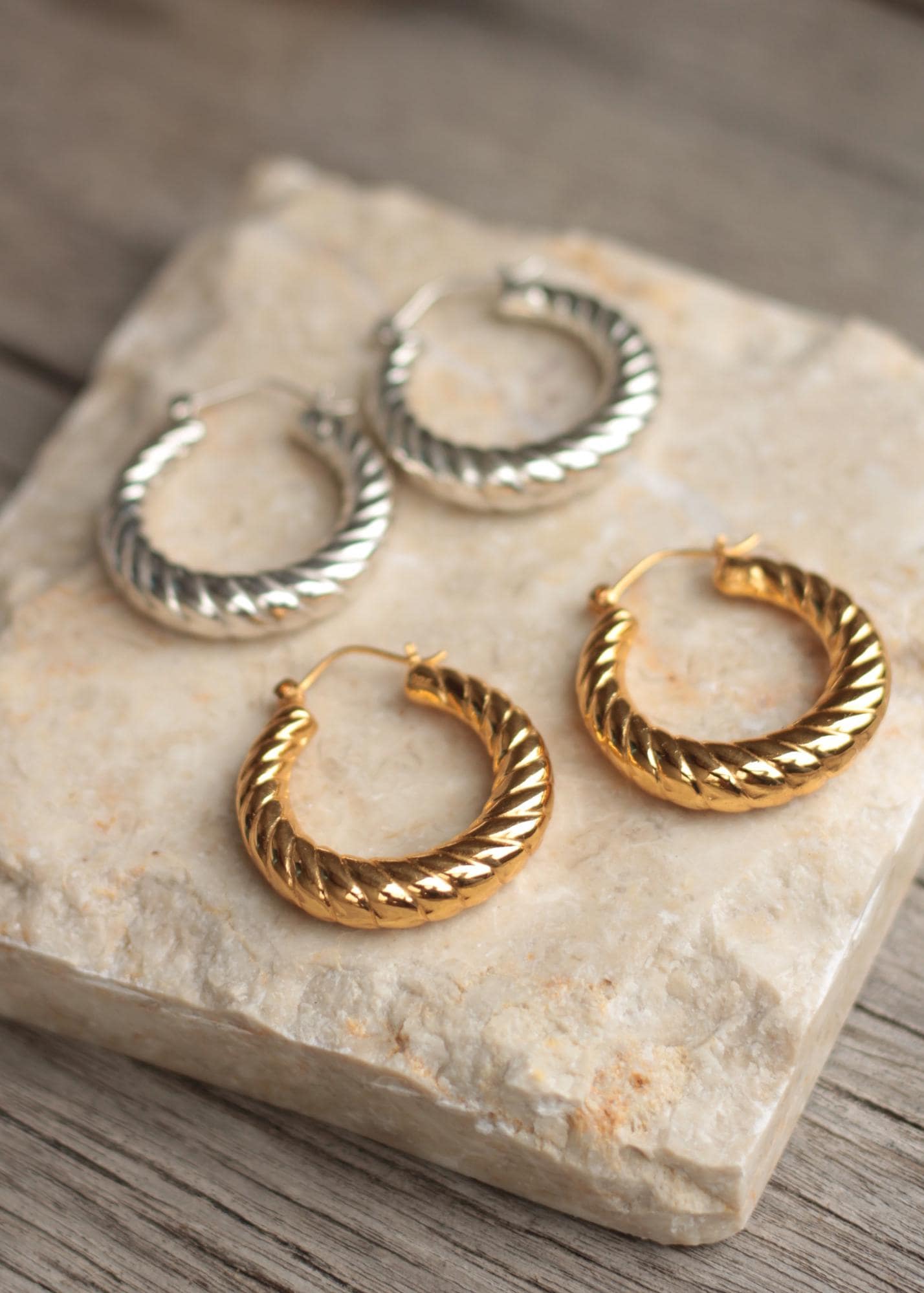 Large Croissant Hoops Earrings, Chunky Gold Silver, - 925 Sterling Silver Or Vermeil Handmade von WeltentaenzerBerlin