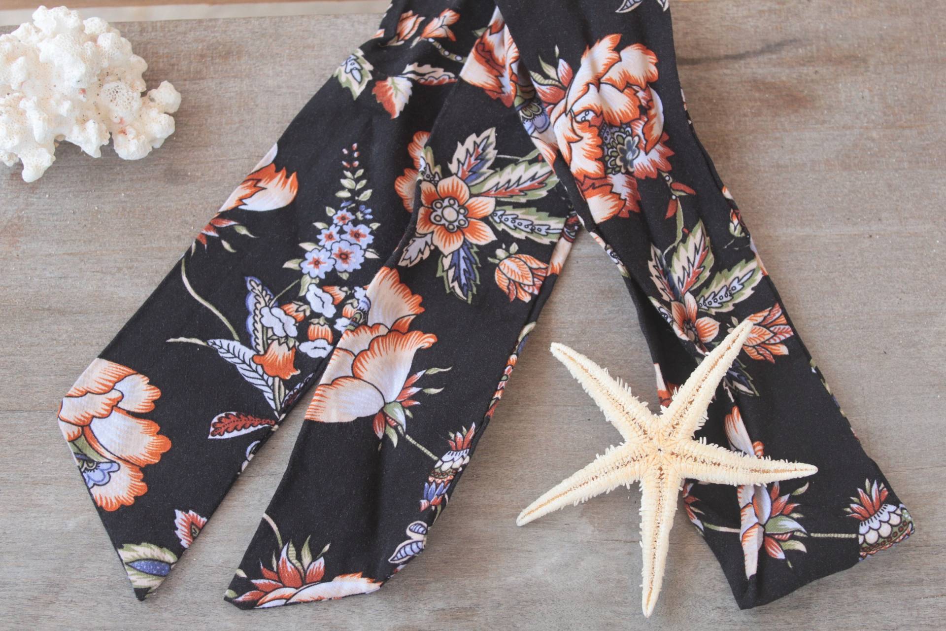 Schmales Haarband Blumenmuster Schwarz - Bandana Stirnband Kopfband Zopfband von WeltentaenzerBerlin