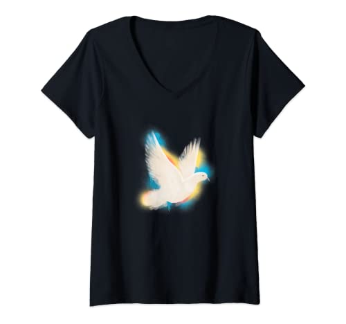 Damen Friedenstaube Aquarell T-Shirt mit V-Ausschnitt Damen Friedenstaube Aquarell T-Shirt mit V-Ausschnitt von Weltfrieden Frieden Pazifismus