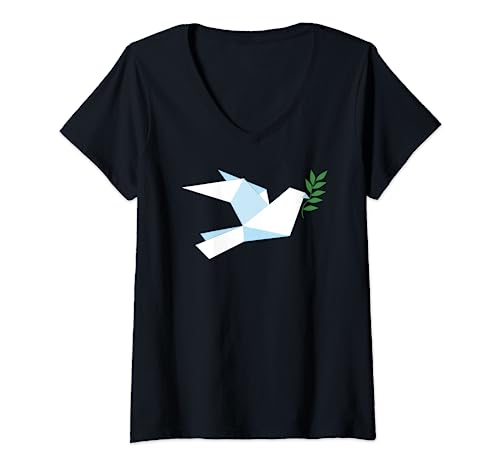 Damen Friedenstaube Weltfrieden T-Shirt mit V-Ausschnitt Damen Friedenstaube Weltfrieden T-Shirt mit V-Ausschnitt von Weltfrieden Friedenstaube gefaltet