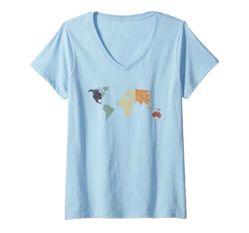 Damen Reisen Landkarte Globus Weltreise Retro Weltkarte T-Shirt mit V-Ausschnitt Damen Reisen Landkarte Globus Weltreise Retro Weltkarte T-Shirt mit V-Ausschnitt von Weltkarte Flaggen Weltreise Geschenk