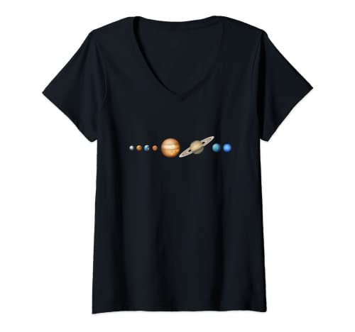 Damen Planetensystem, Retro, Weltraum, Planeten T-Shirt mit V-Ausschnitt Damen Planetensystem, Retro, Weltraum, Planeten T-Shirt mit V-Ausschnitt von Weltraum, Astronaut, Planeten-Tees