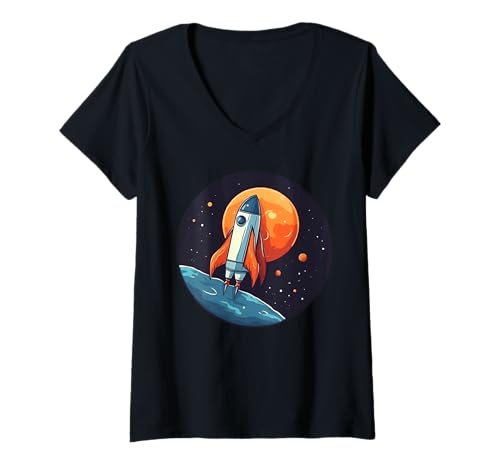Damen Space Shuttle Rakete fliegt durch das Raumschiff Kostüm T-Shirt mit V-Ausschnitt Damen Space Shuttle Rakete fliegt durch das Raumschiff Kostüm T-Shirt mit V-Ausschnitt von Weltraum Accessoires Und Astronauten Kostüme
