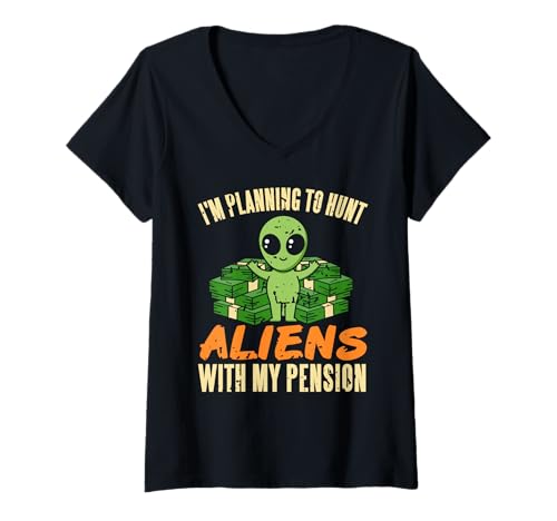 Damen Aliens Jagen Nach Der Rente Lustig T-Shirt mit V-Ausschnitt Damen Aliens Jagen Nach Der Rente Lustig T-Shirt mit V-Ausschnitt von Weltraum Rentner Spaß Spruch