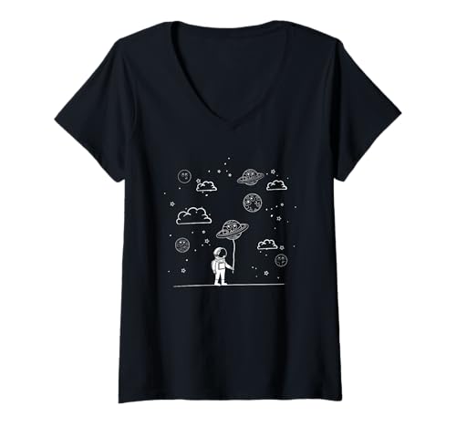 Damen Galaxie Planeten Ballon Universum Space Weltall Astronaut T-Shirt mit V-Ausschnitt Damen Galaxie Planeten Ballon Universum Space Weltall Astronaut T-Shirt mit V-Ausschnitt von Weltraum Space Astronomie Sonnensystem Geschenk