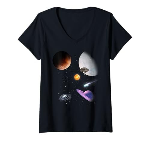 Damen Weltraum Universum Motiv Planeten Sonne Sonnensystem Galaxie T-Shirt mit V-Ausschnitt Damen Weltraum Universum Motiv Planeten Sonne Sonnensystem Galaxie T-Shirt mit V-Ausschnitt von Weltraum | Weltall Geschenk Geburtstag Weihnachten