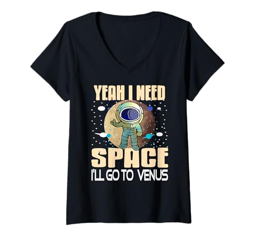 Damen Ich Brauche Platz Ich Fliege Nach Venus Astronaut T-Shirt mit V-Ausschnitt Damen Ich Brauche Platz Ich Fliege Nach Venus Astronaut T-Shirt mit V-Ausschnitt von Weltraum Witz Venus Reise Humor Freunde