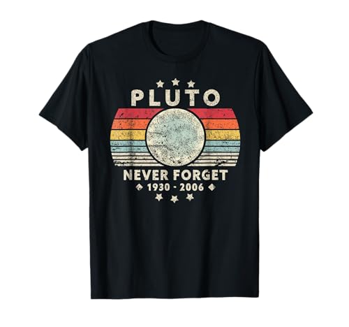 Weltraumwissenschaft und Astronautenbekleidung Never Forget Pluto Retro-Stil Vintage Lustige Wissenschaft T-Shirt für Erwachsene Männer und Frauen, Schwarz, S von Weltraumwissenschaft und Astronautenbekleidung