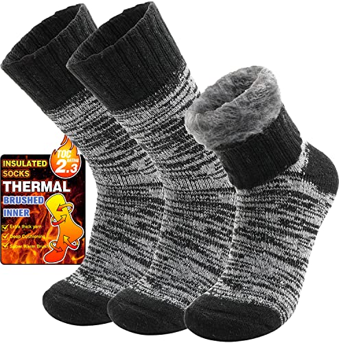 Thermosocken Warme Wintersocken Dicke Kuschelsocken Skisocken Arbeitssocken Atmungsaktiv Outdoorsocken Weihnachtssocken Damen Herren Socken Geschenke Weihnachten Winter Christmas Socks(Schwarz,M) von Welwoos