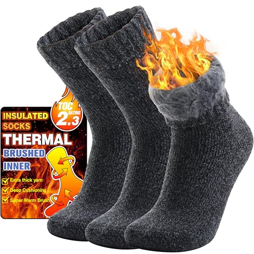 Welwoos Thermosocken Warme Wintersocken Dicke Kuschelsocken Skisocken Arbeitssocken Outdoorsocken Weihnachtssocken Damen Herren Socken Geschenke Weihnachten Winter Christmas Socks(Dunkelgrau,L) von Welwoos