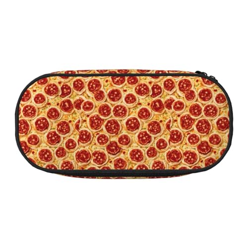 3D Pizza Pepperoni Print Uni Federmäppchen Tasche - Kompaktes Design für Bleistifte Kleinigkeiten - Doppelkopf-Reißverschluss, Schwarz , Einheitsgröße, Kosmetiktasche von WenDang