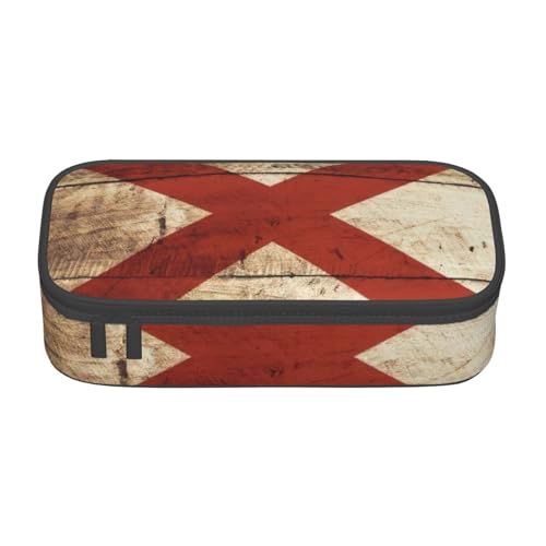 Alabama Staatsflagge auf alter Holzmaserung, Postkarte, multifunktionale Schreibwarentasche, geeignet für Reisen, Bürobedarf, Make-up und Schreibtischorganisation, Schwarz , Einheitsgröße von WenDang