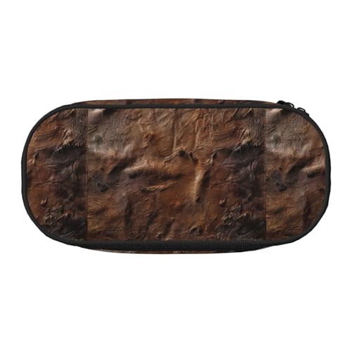 Federmäppchen, braunes Rindsleder, Kunstdruck, Uni, kompaktes Design für Bleistifte, kleine Gegenstände, Doppelkopf-Reißverschluss, Schwarz , Einheitsgröße, Kosmetiktasche von WenDang
