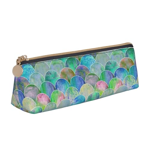 Fischschuppen-Aufbewahrungstasche aus Leder mit Meereswellen-Dreieck, Aufbewahrungstasche für Schreibwaren und Urlaubs-Schreibwaren sind unverzichtbare Reiseartikel, weiß, Einheitsgröße von WenDang