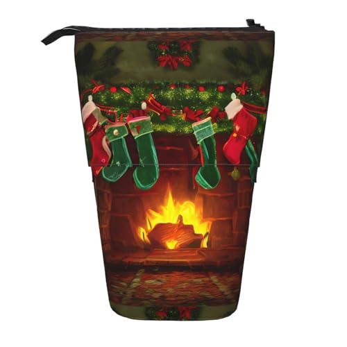 Frohe Weihnachten Vertikales einziehbares Federmäppchen Make-up Tasche Brieftasche Aufbewahrungstasche für Stifte Bleistifte und kleine Gegenstände, Schwarz , Einheitsgröße, Kosmetiktasche von WenDang