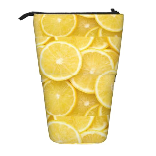 Gelbe Zitrone, vertikales einziehbares Federmäppchen, Make-up-Tasche, Geldbörse, Aufbewahrungstasche für Stifte, Bleistifte und kleine Gegenstände, Schwarz , Einheitsgröße, Kosmetiktasche von WenDang