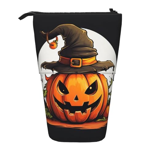 Halloween Cute Pumpkin Vertical Retractable Pencil Case Makeup Bag Wallet Storage Bag for Pens Pencils and Small Items, Schwarz , Einheitsgröße, Kosmetiktasche von WenDang