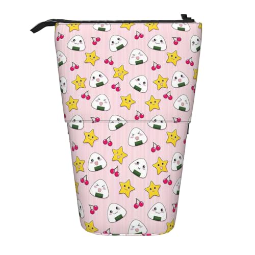 Lovely Rice Ball Vertical Retractable Pencil Case Makeup Bag Wallet Storage Bag for Pens Pencils and Small Items, Schwarz , Einheitsgröße, Kosmetiktasche von WenDang